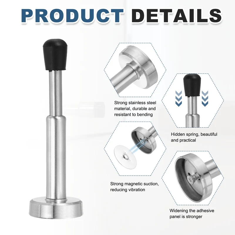 6" Magnetic Door Stoppers Adjustable Door Stops Bumper Silver