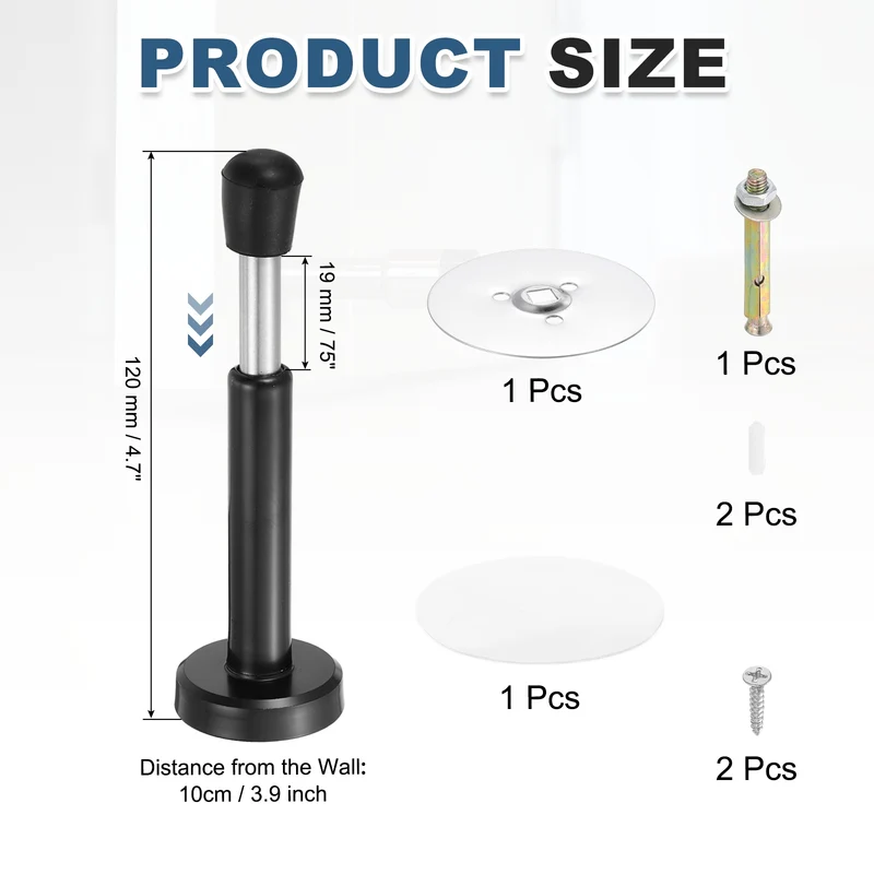 4.7" Magnetic Door Stoppers, Adjustable Door Stops Bumper, Black