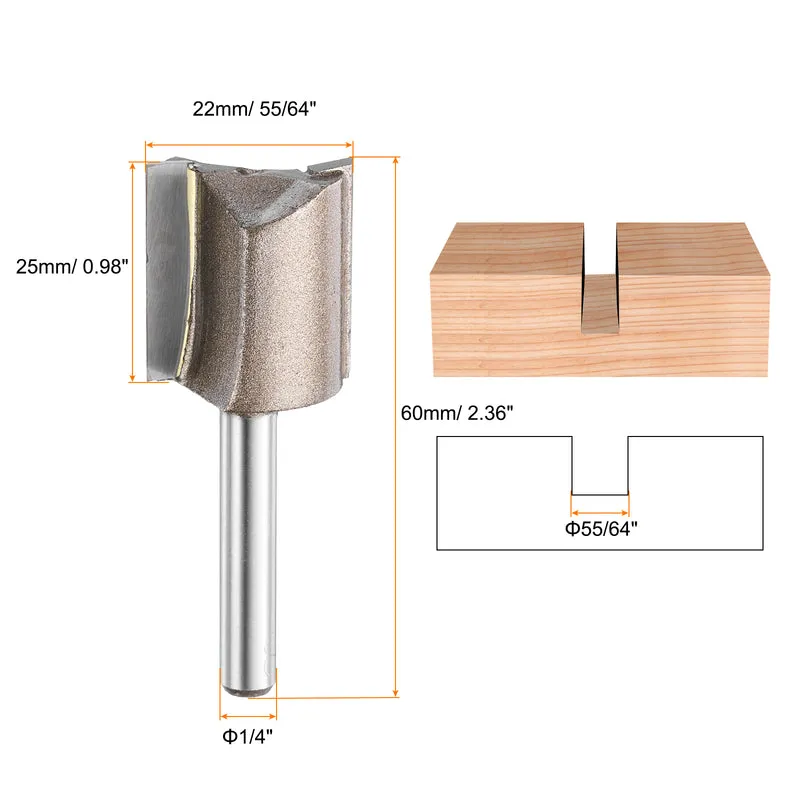 2pcs Straight Router Bit 1/4 Shank 55/64" Cutting Dia 2 Flutes 0.98" YG6 Carbide