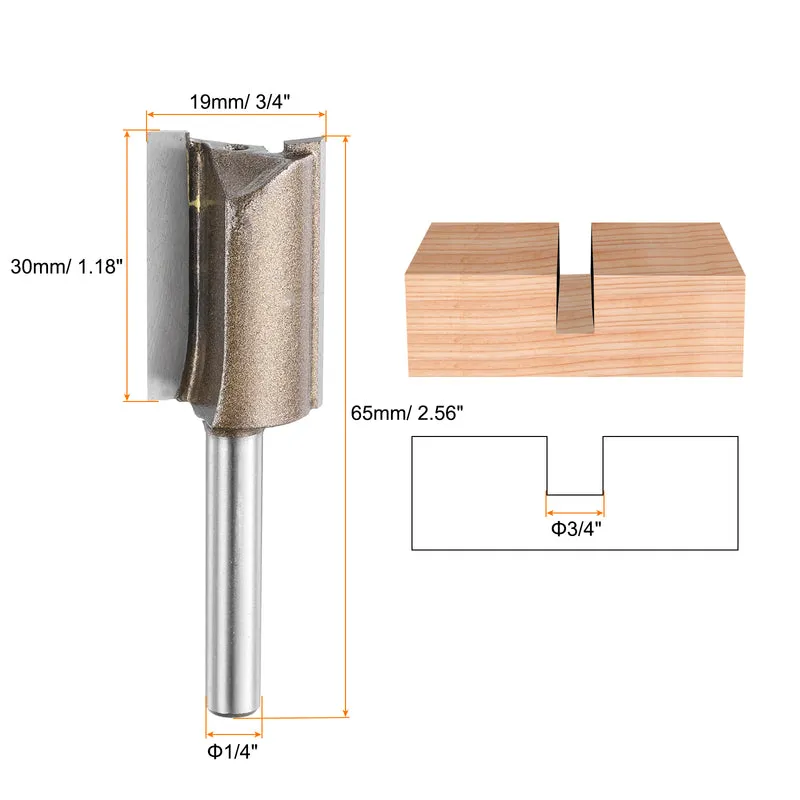 2pcs Straight Router Bit 1/4 Shank 3/4" Cutting Dia 2 Flutes 1.18" YG6 Carbide