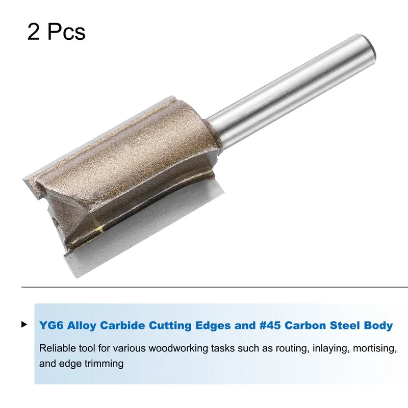2pcs Straight Router Bit 1/4 Shank 3/4" Cutting Dia 2 Flutes 1.18" YG6 Carbide