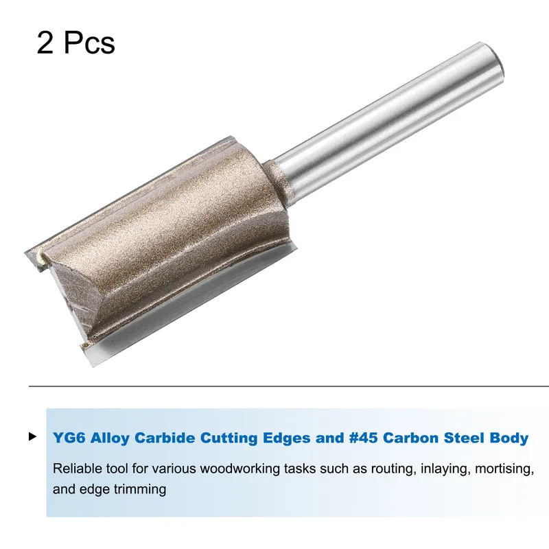 2pcs Straight Router Bit 1/4 Shank 43/64" Cutting Dia 2 Flutes 1.18" YG6 Carbide