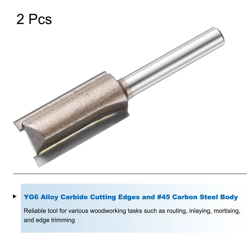 2pcs Straight Router Bit 1/4 Shank 19/32" Cutting Dia 2 Flutes 1.18" YG6 Carbide