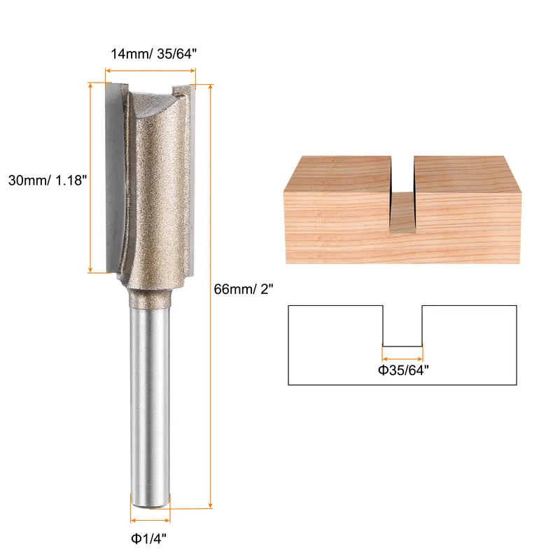 2pcs Straight Router Bit 1/4 Shank 35/64" Cutting Dia 2 Flutes 1.18" YG6 Carbide