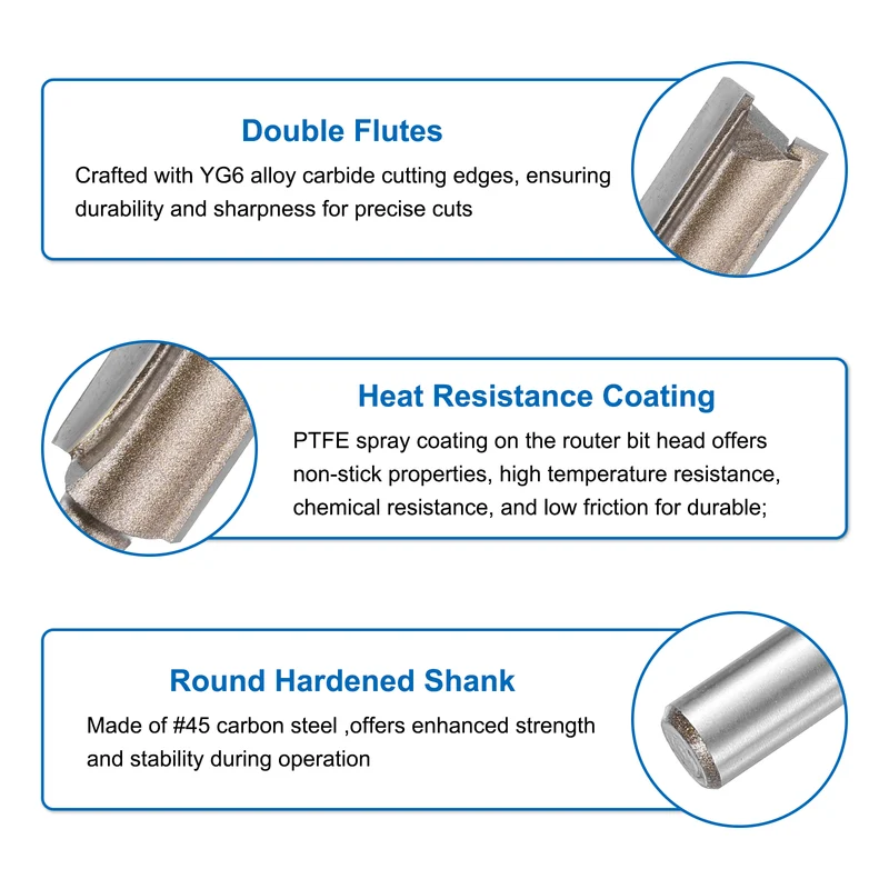 2pcs Straight Router Bit 1/4 Shank 35/64" Cutting Dia 2 Flutes 1.18" YG6 Carbide