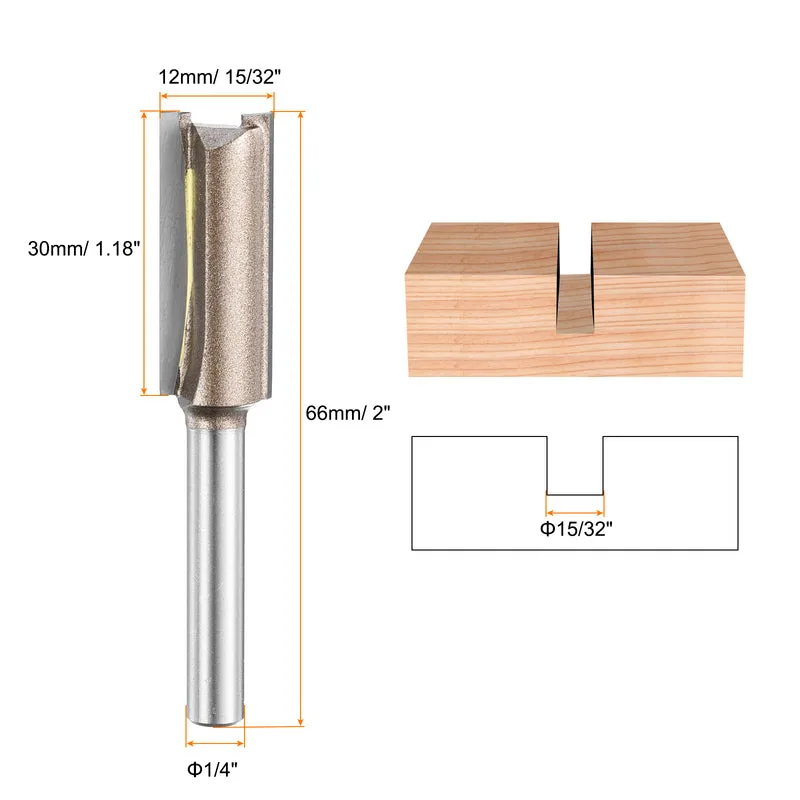 2pcs Straight Router Bit 1/4 Shank 15/32" Cutting Dia 2 Flutes 1.18" YG6 Carbide