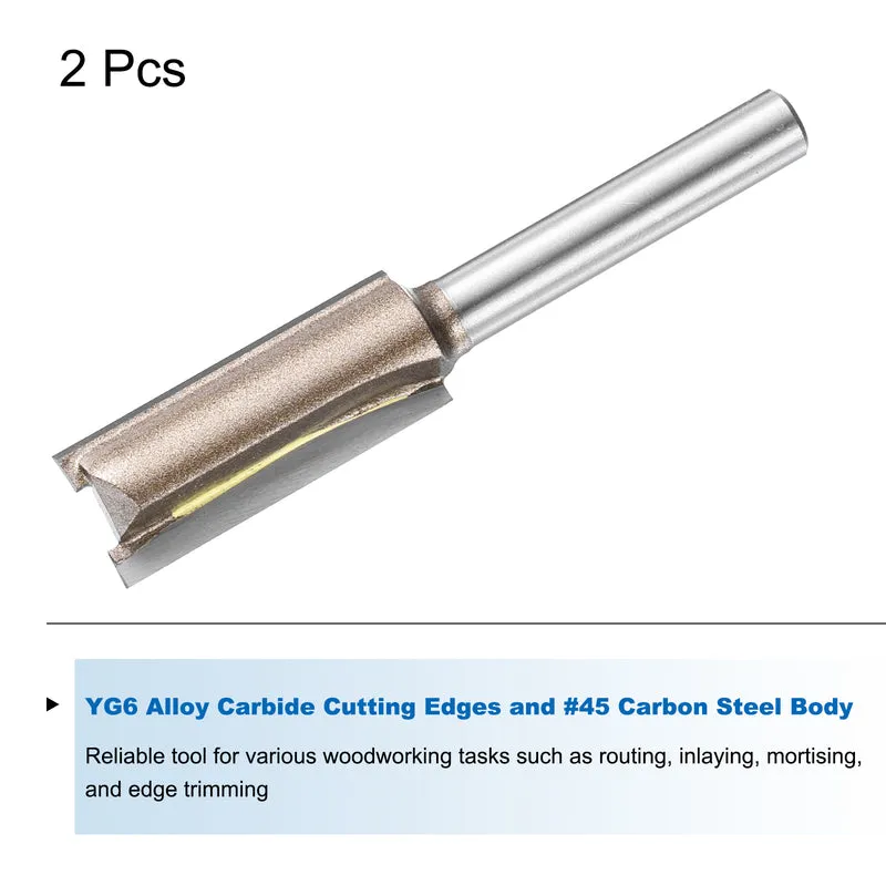 2pcs Straight Router Bit 1/4 Shank 15/32" Cutting Dia 2 Flutes 1.18" YG6 Carbide