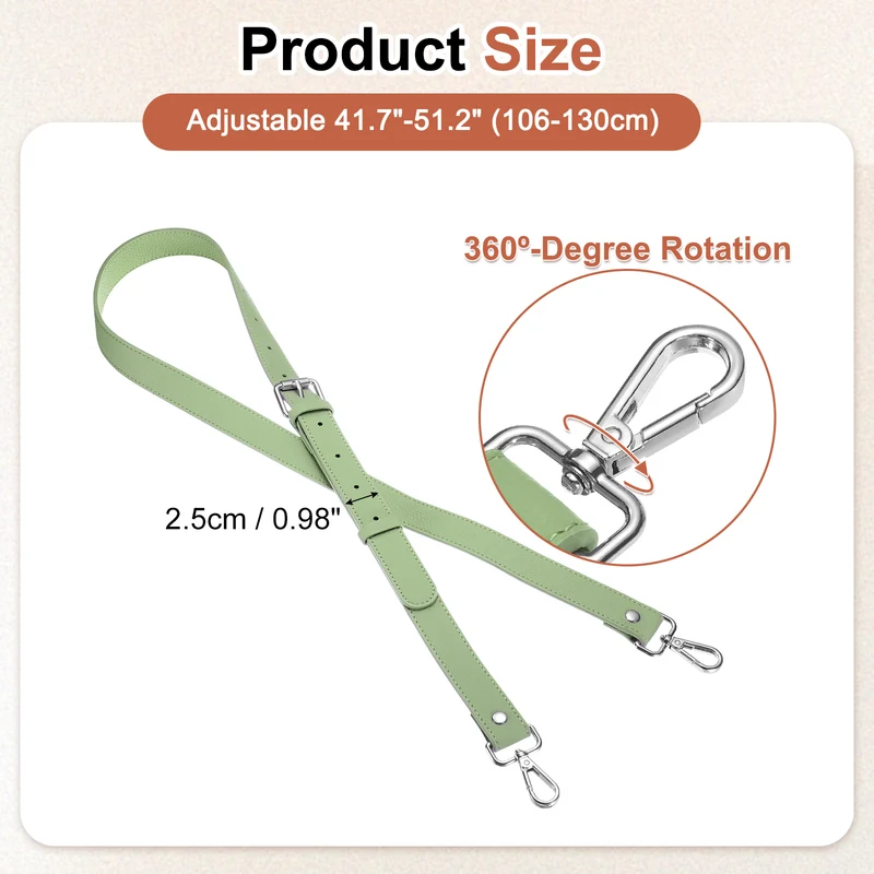 1" Genuine Leather Purse Strap for Bag (Lake Green, Silver Buckle)