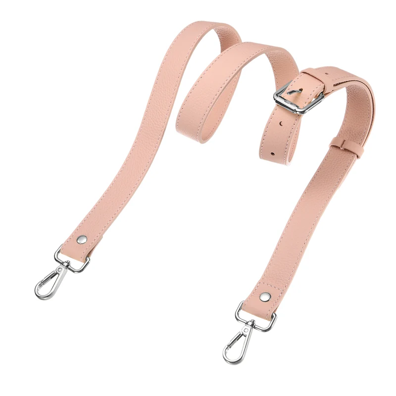 1" Genuine Leather Purse Strap for Bag (Pink, Silver Buckle)