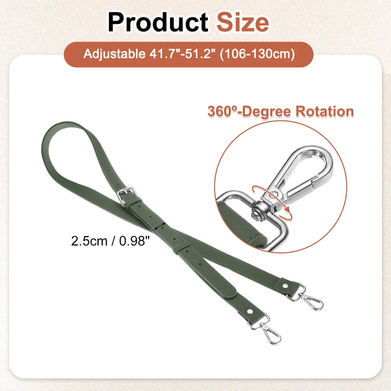 1" Genuine Leather Purse Strap for Bag (Almond Green, Silver Buckle)
