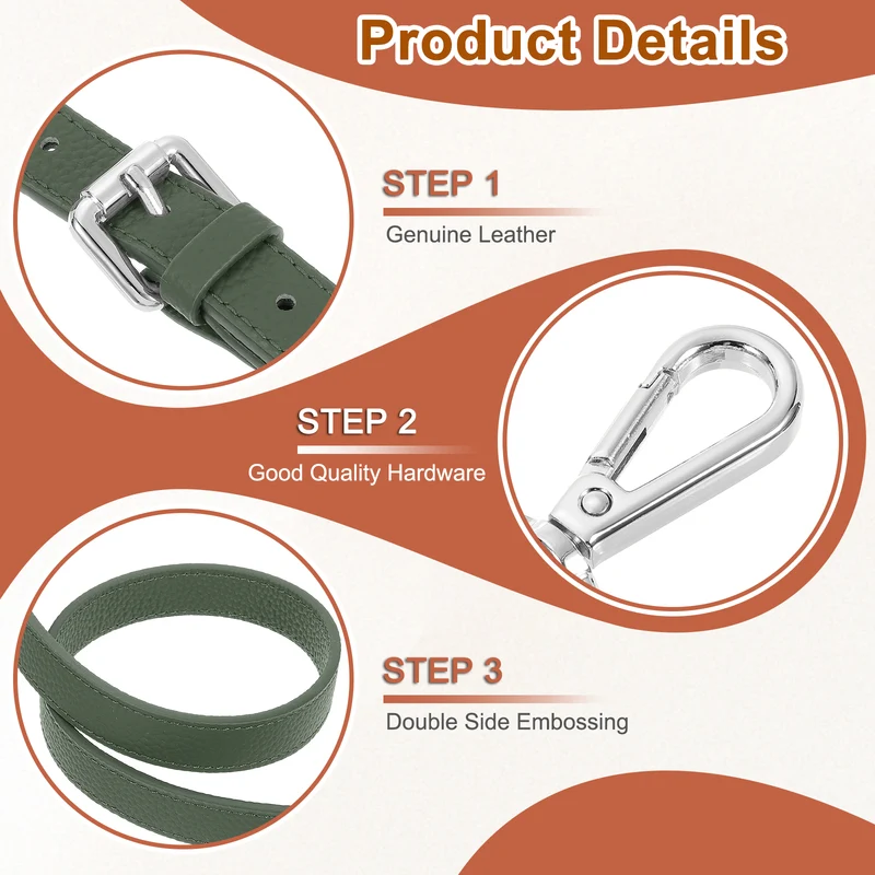 1" Genuine Leather Purse Strap for Bag (Almond Green, Silver Buckle)