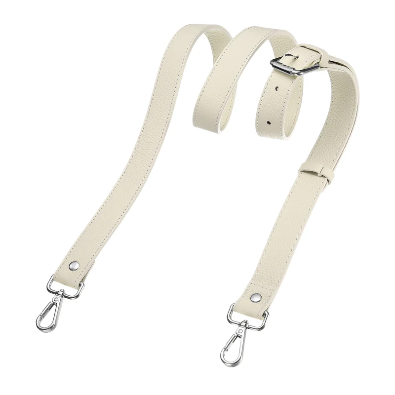 1" Genuine Leather Purse Strap for Bag (Cream White, Silver Buckle)