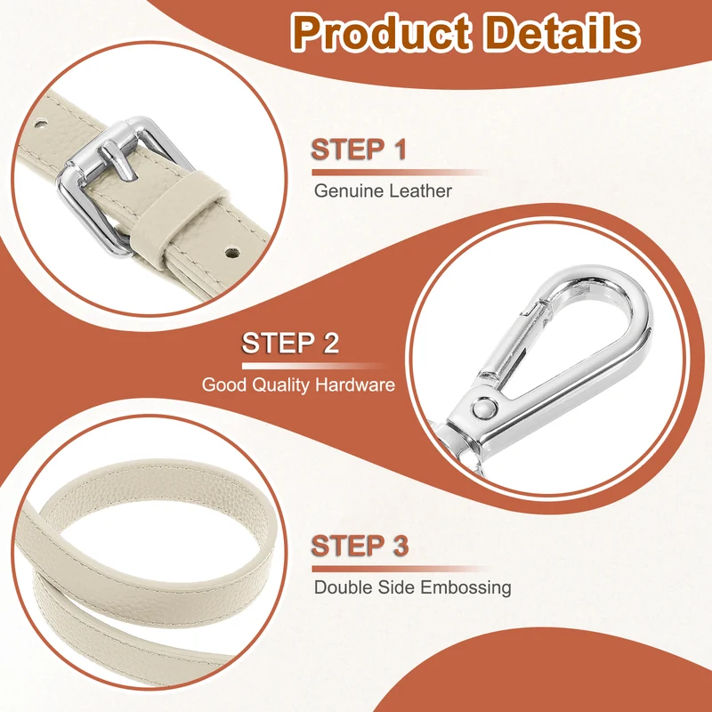 1" Genuine Leather Purse Strap for Bag (Cream White, Silver Buckle)