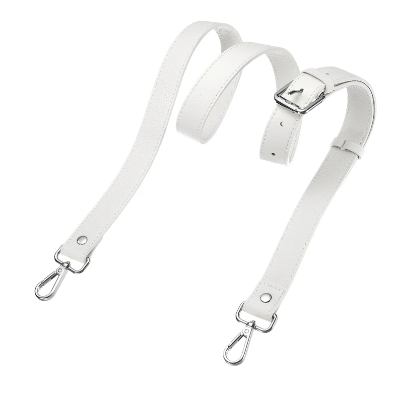 1" Genuine Leather Purse Strap for Bag (White, Silver Buckle)