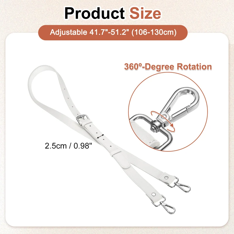 1" Genuine Leather Purse Strap for Bag (White, Silver Buckle)