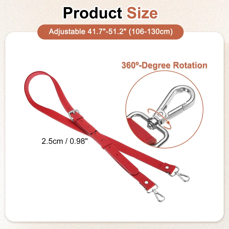 1" Genuine Leather Purse Strap for Bag (Bright Red, Silver Buckle)