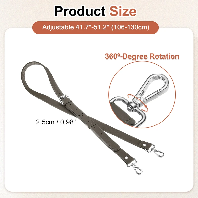 1" Genuine Leather Purse Strap for Bag (Dark Gray, Silver Buckle)