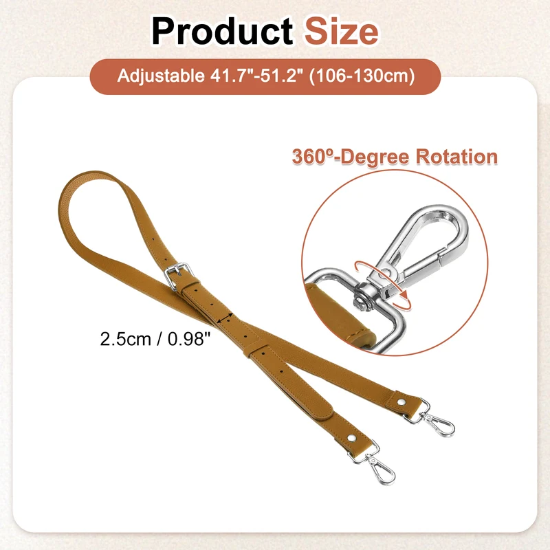 1" Genuine Leather Purse Strap for Bag (Light Brown, Silver Buckle)