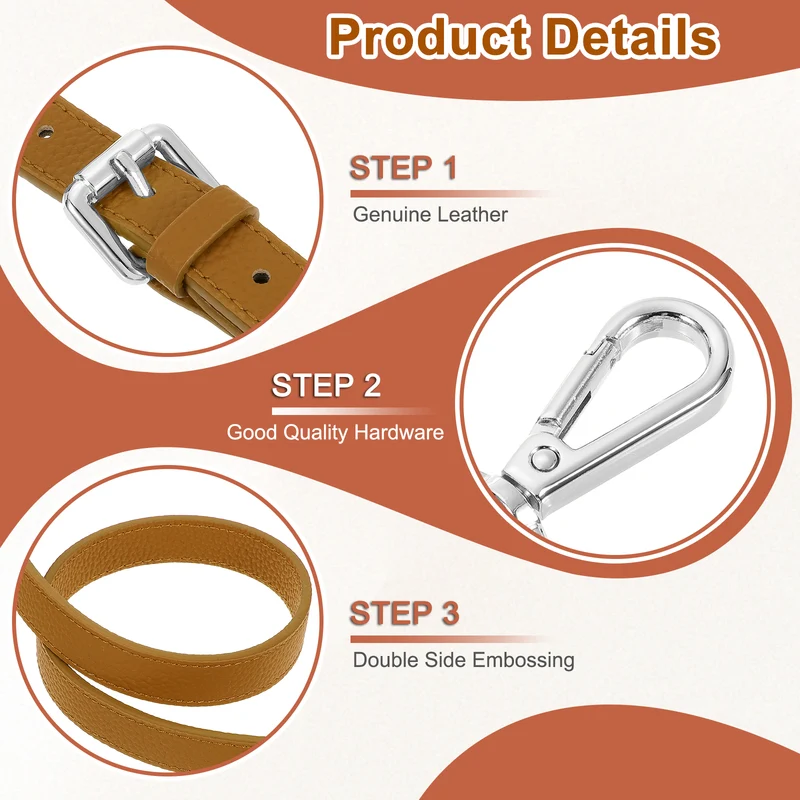 1" Genuine Leather Purse Strap for Bag (Light Brown, Silver Buckle)