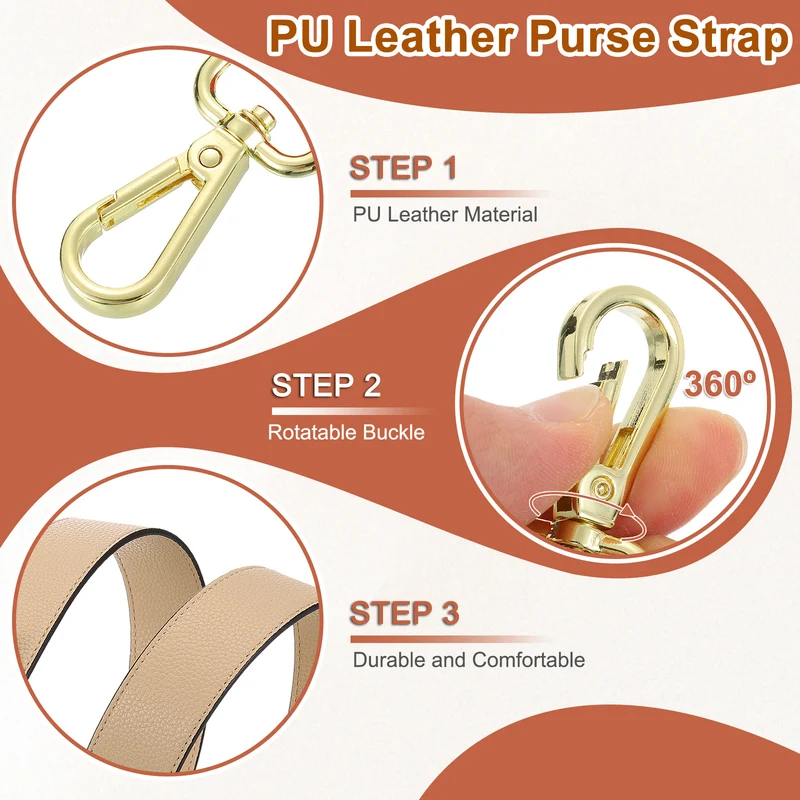45.3" Adjustable PU Leather Purse Strap Crossbody Replacement Apricot/Gold