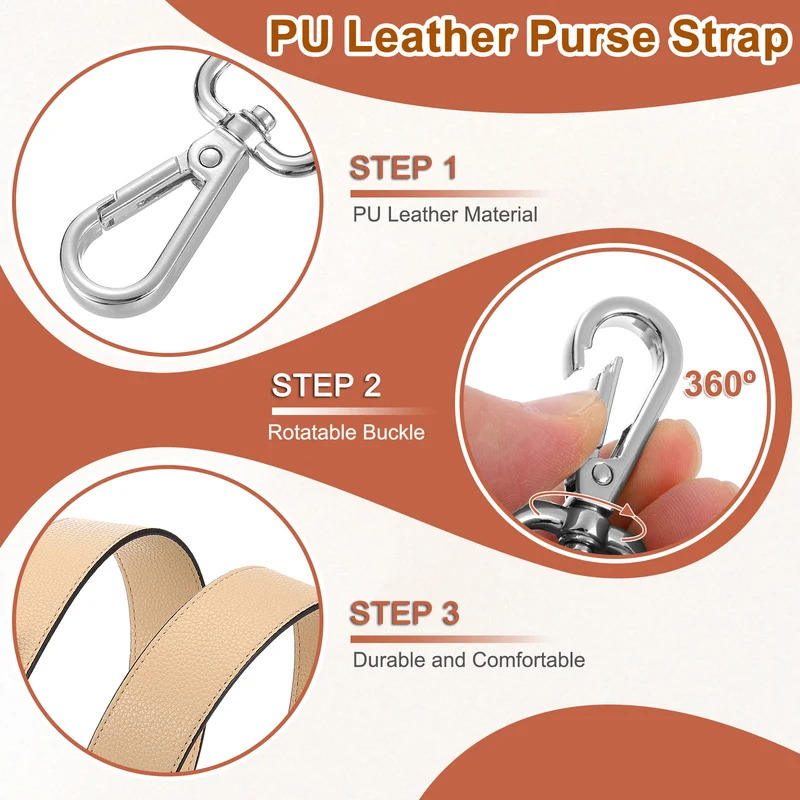 45.3" Adjustable PU Leather Purse Strap Crossbody Replacement Apricot/Silver