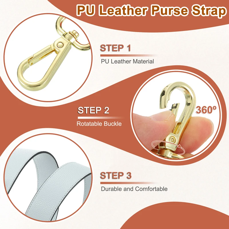 45.3" Adjustable PU Leather Purse Strap Crossbody Replacement Sky Blue/Gold