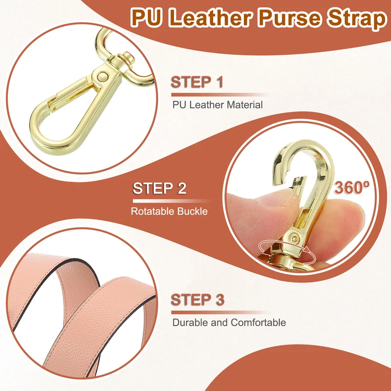 45.3" Adjustable PU Leather Purse Strap Crossbody Replacement Pink/Gold
