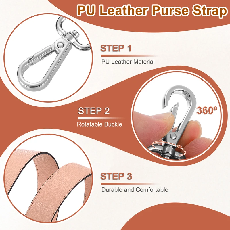 45.3" Adjustable PU Leather Purse Strap Crossbody Replacement Pink/Silver