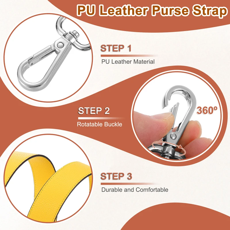 45.3" Adjustable PU Leather Purse Strap Crossbody Replacement Yellow/Silver