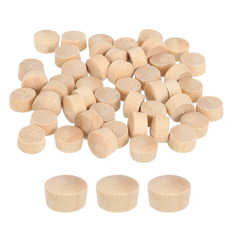 60Pcs Wood Button Plugs, 9mm/0.35" Hardwood Screw Hole Plug for Woodworking