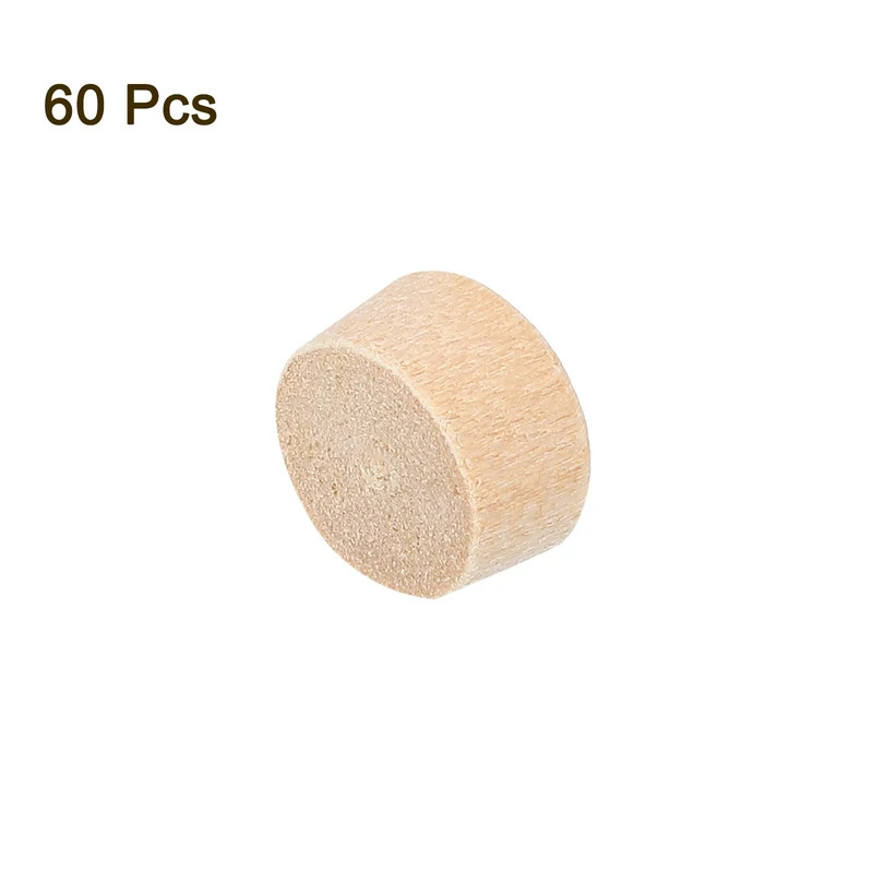 60Pcs Wood Button Plugs, 9mm/0.35" Hardwood Screw Hole Plug for Woodworking