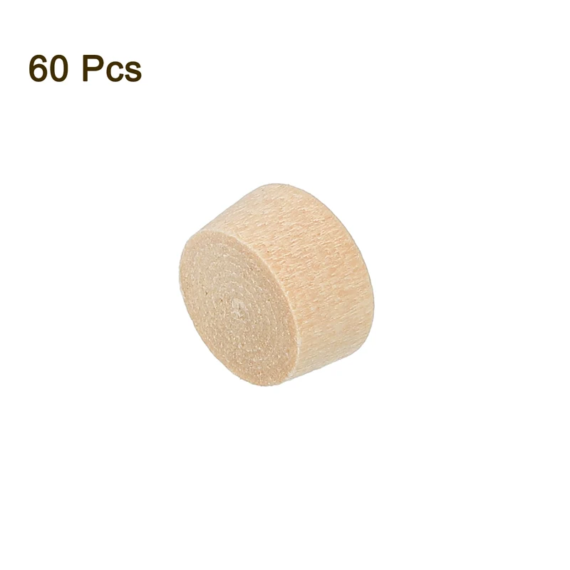 60Pcs Wood Button Plugs, 8mm/0.31" Hardwood Screw Hole Plug for Woodworking