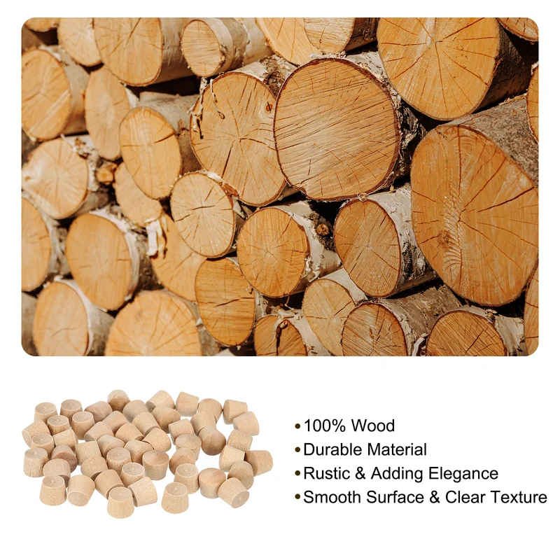80Pcs Wood Button Plugs, 7.5mm/0.3" Hardwood Screw Hole Plug for Woodworking