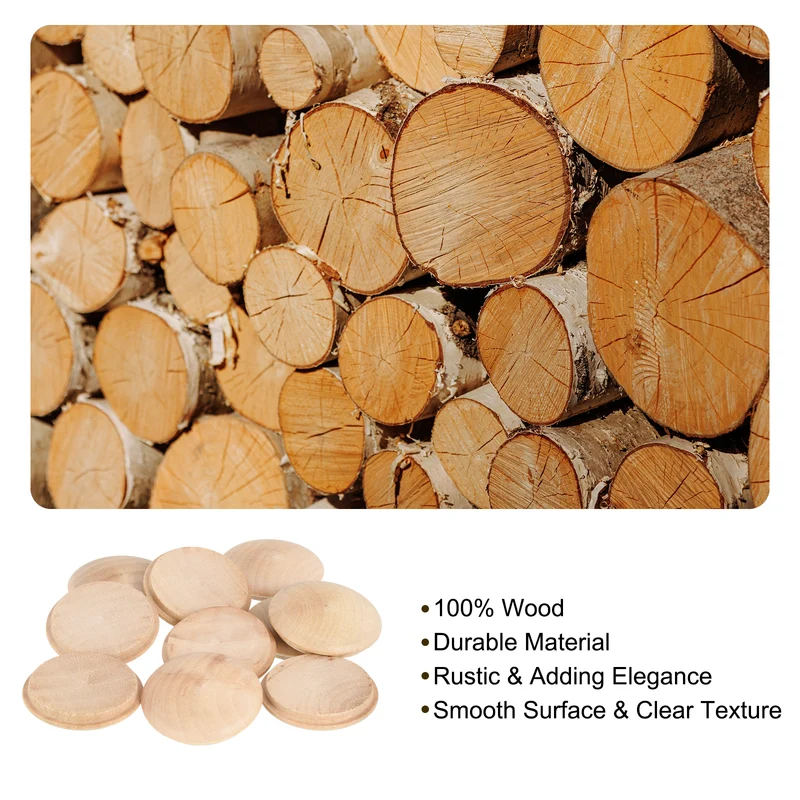 30Pcs Wood Button Plugs, 40mm/1.57" Hardwood Screw Hole Plug for Furniture