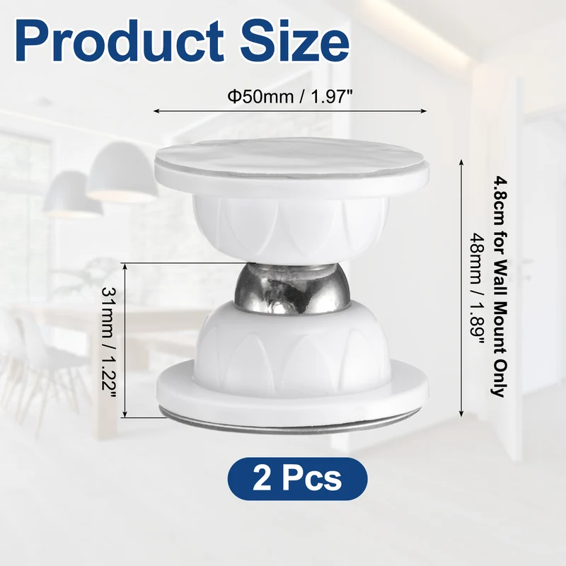 2Pcs 1.9" Magnetic Door Stoppers, Silicone Door Stop with Adhesive, White