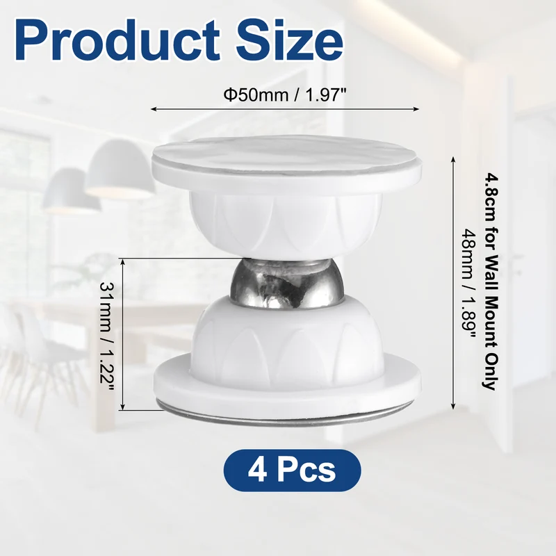 4Pcs 1.9" Magnetic Door Stoppers, Silicone Door Stop with Adhesive, White