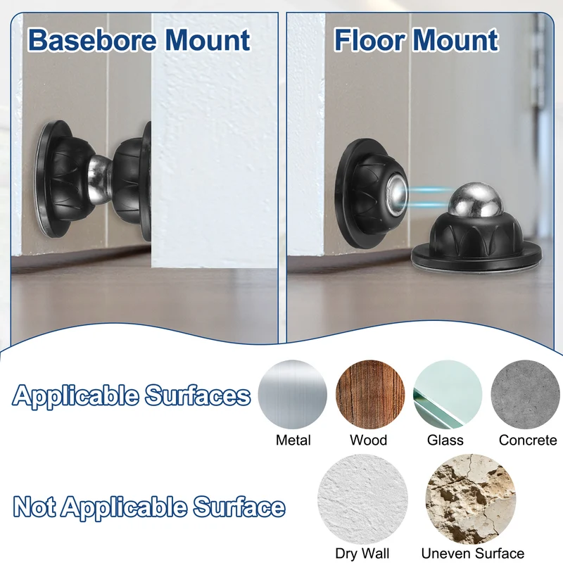 4Pcs 1.9" Magnetic Door Stoppers, Silicone Door Stop with Adhesive, White
