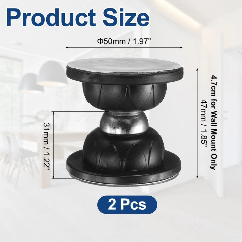 2Pcs 1.9" Magnetic Door Stoppers, Silicone Door Stop with Adhesive, Black