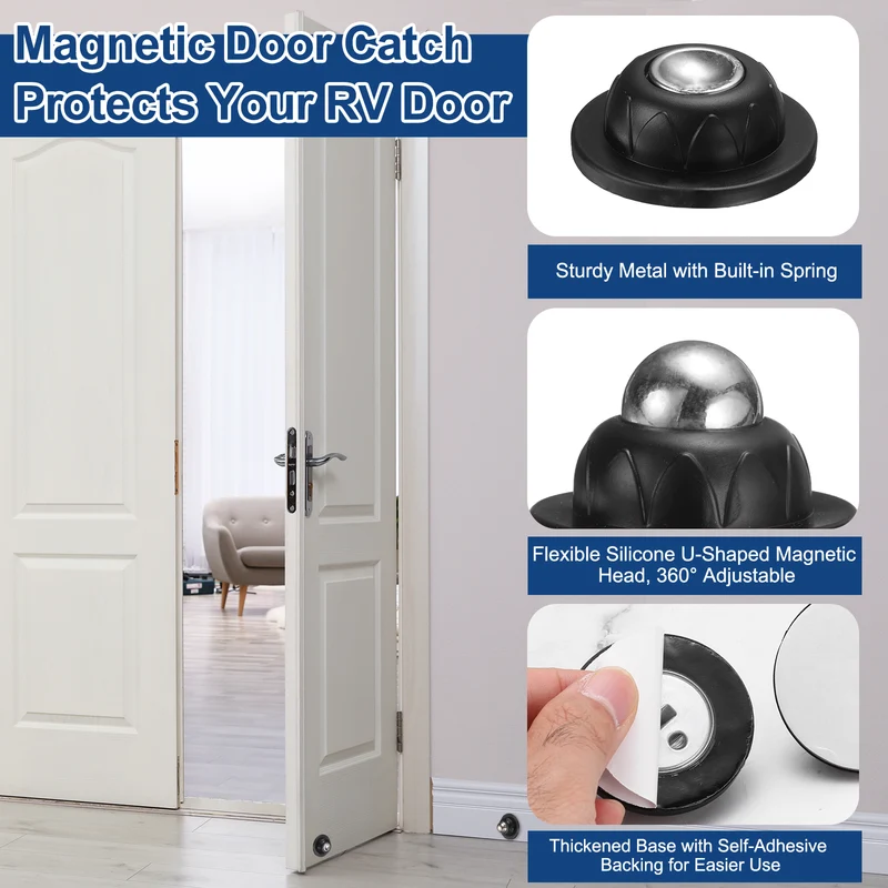 2Pcs 1.9" Magnetic Door Stoppers, Silicone Door Stop with Adhesive, Black