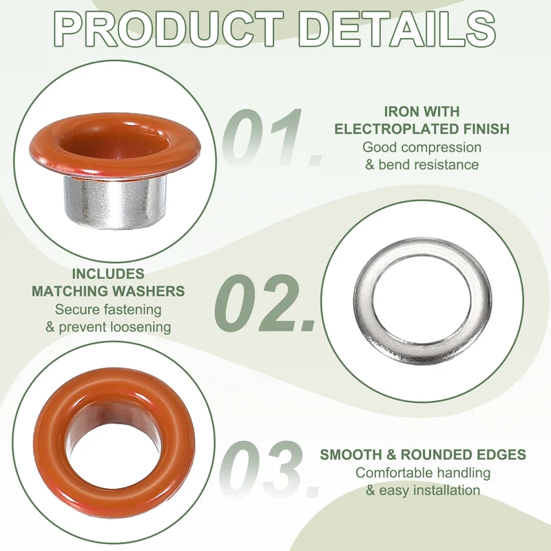 Grommets Kit, Metal Eyelets with Washers 6mm 1/4" & 250 Set & Orange