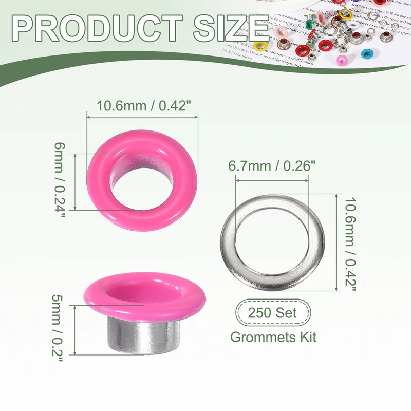 Grommets Kit, Metal Eyelets with Washers 6mm 1/4" & 250 Set & Burgundy Purple