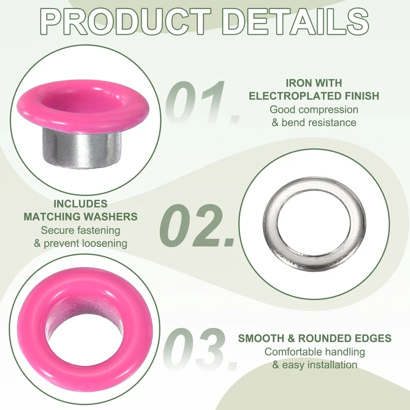 Grommets Kit, Metal Eyelets with Washers 6mm 1/4" & 250 Set & Burgundy Purple