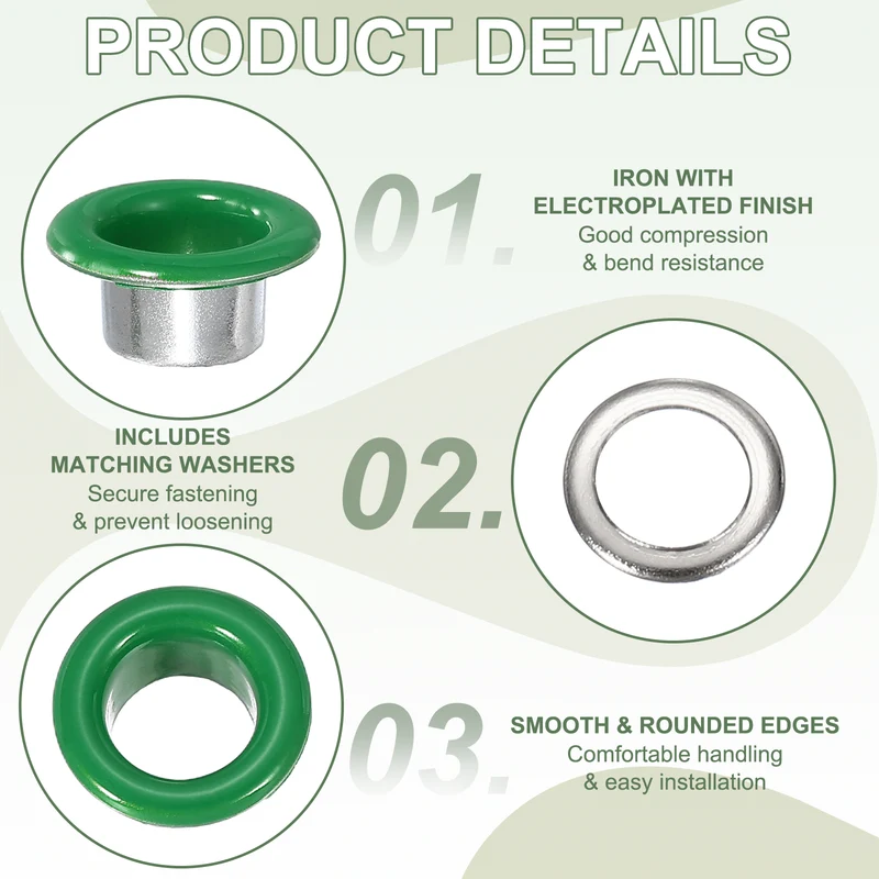 Grommets Kit, Metal Eyelets with Washers 6mm 1/4" & 250 Set & Cyan