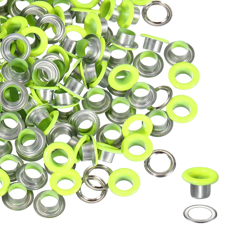 Grommets Kit, Metal Eyelets with Washers 6mm 1/4" & 250 Set & Fluorescent Green