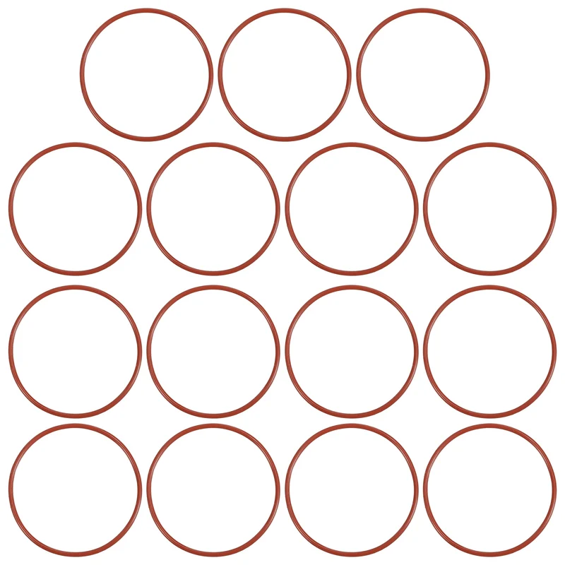 15Pcs Silicone O-Ring 56mm OD 52mm ID 2mm Width VMQ Sealing Gasket, Red