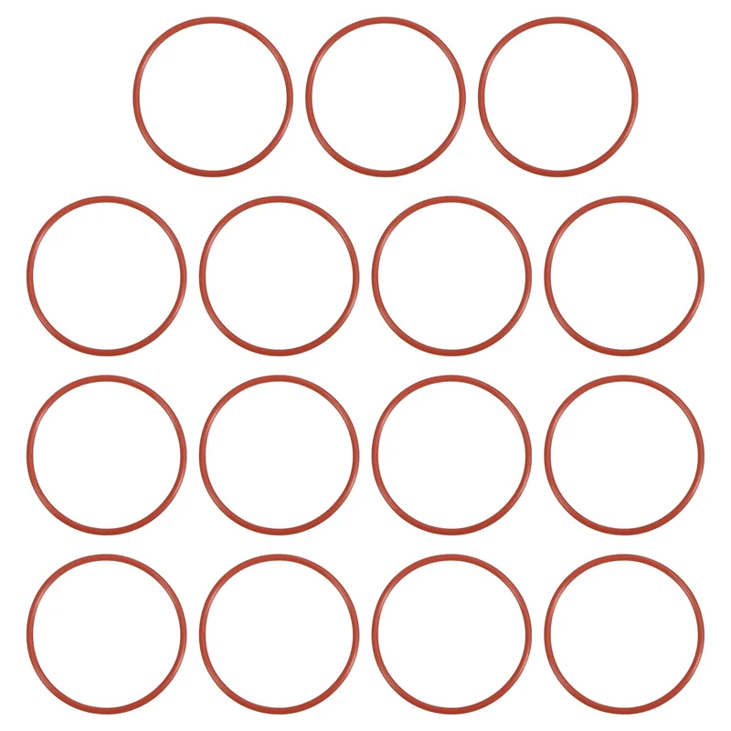 15Pcs Silicone O-Ring 52mm OD 48mm ID 2mm Width VMQ Sealing Gasket, Red
