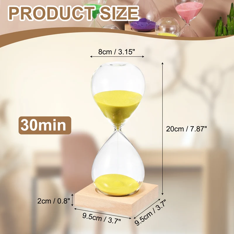 30 Minutes Sand Timer, Sand Watch with Wood Base, Yellow