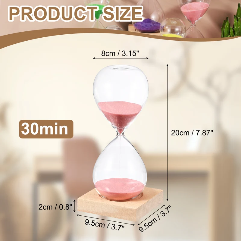 30 Minutes Sand Timer, Sand Watch with Wood Base, Pink