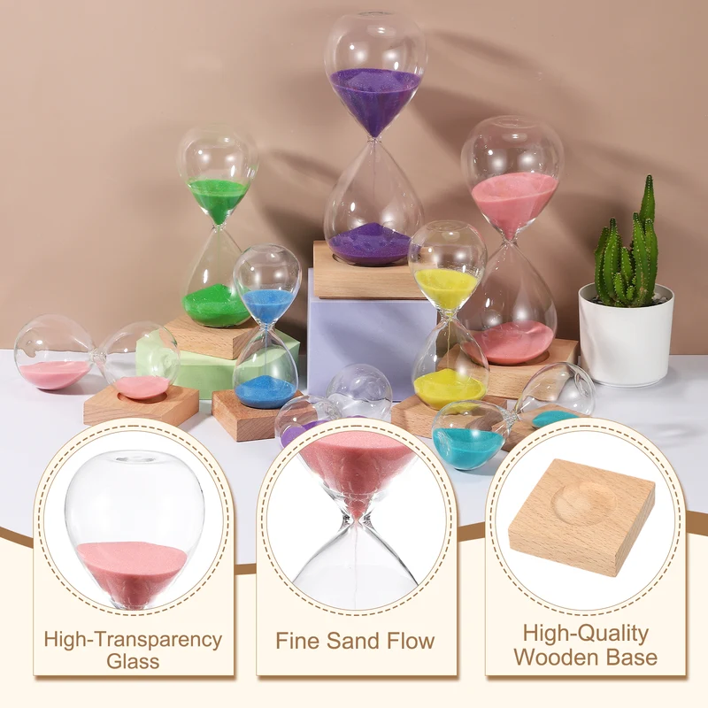30 Minutes Sand Timer, Sand Watch with Wood Base, Pink