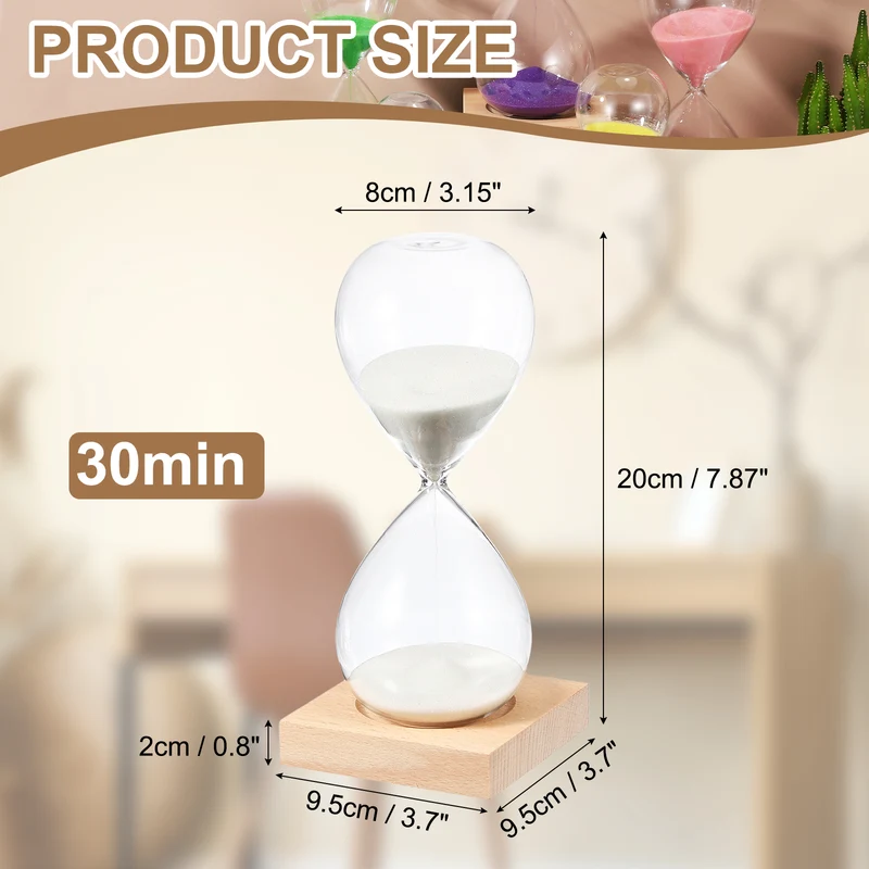 30 Minutes Sand Timer, Sand Watch with Wood Base, White